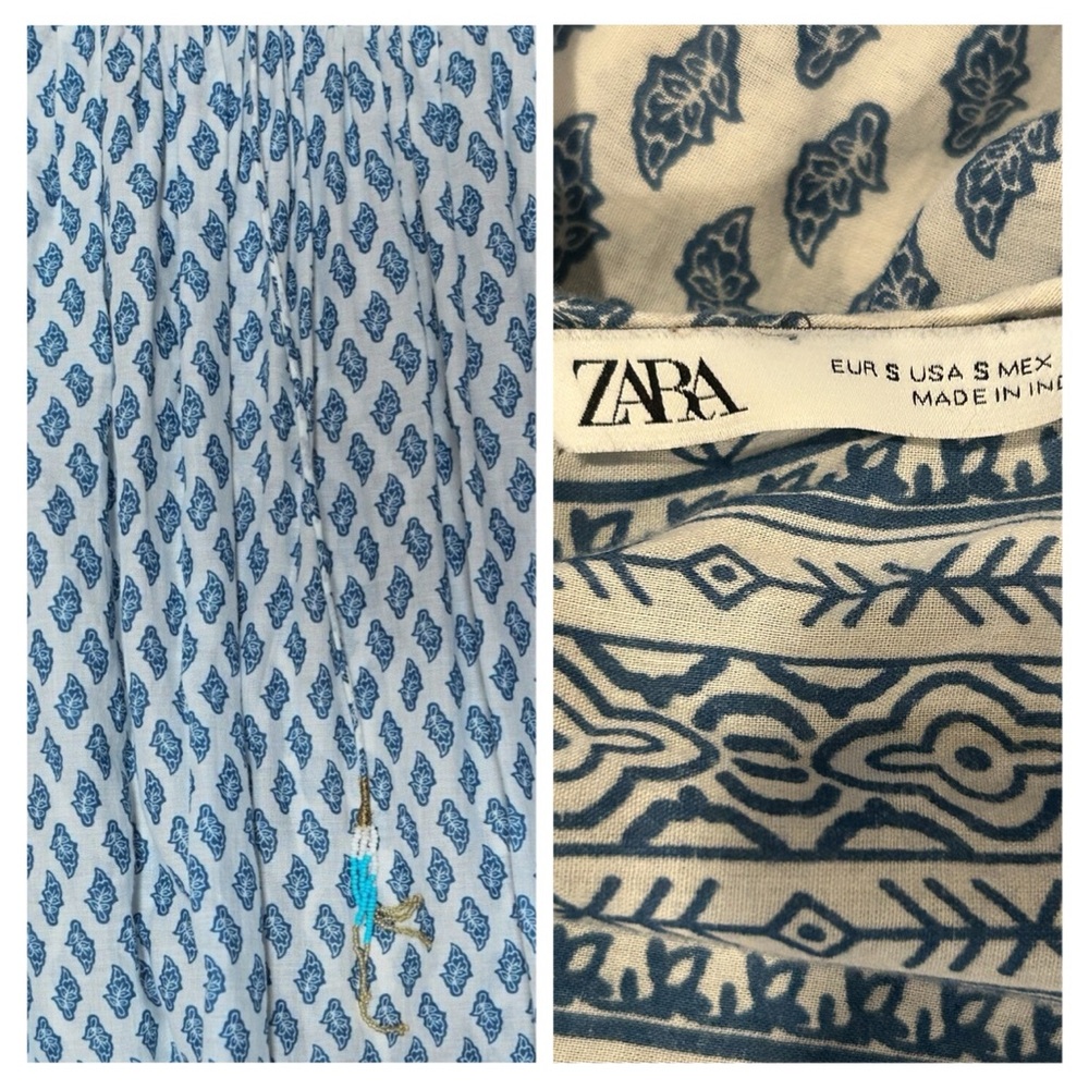 ZARA Bohemian White Blue Paisley Print Maxi Kaftan Boho Dress SIZE:SMALL - Picture 3 of 4